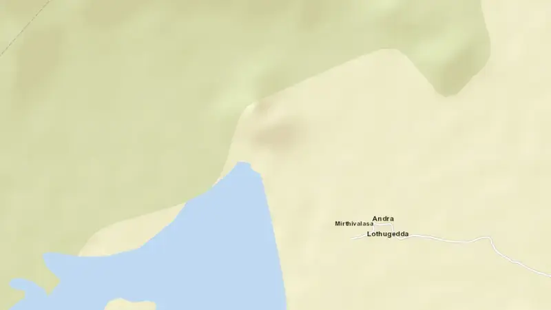 Road map of Andra Reservoir reservoir, Andhra Pradesh, India