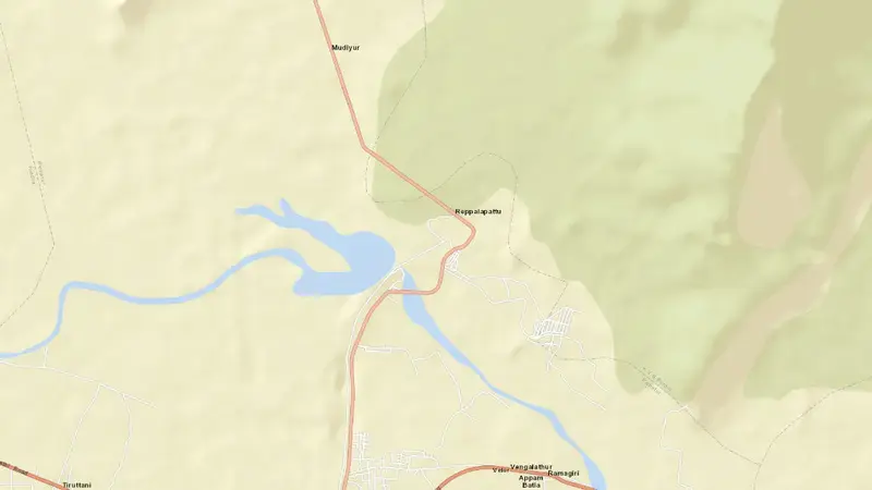Road map of Araniar Reservoir reservoir, Andhra Pradesh, India