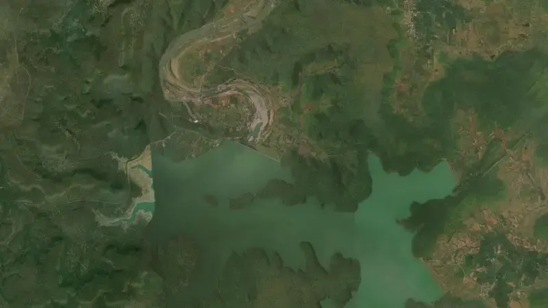 Satellite view of Atal Sagar reservoir, IN, India