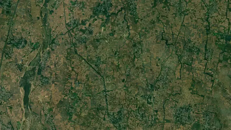 Satellite view of Badua Dam reservoir, Bihar, India