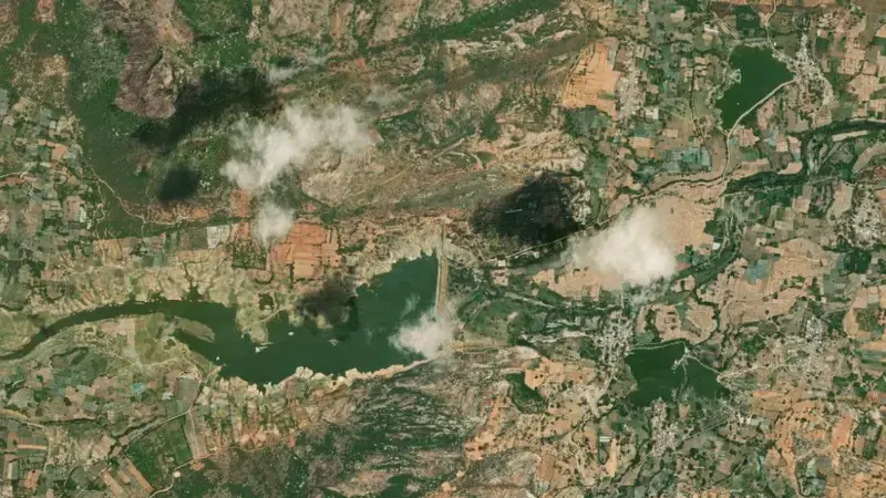 Satellite view of Bahuda Reservoir reservoir, Andhra Pradesh, India