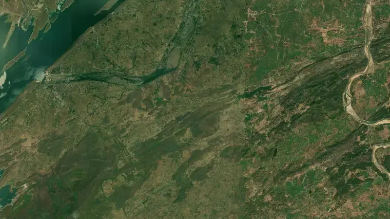 Satellite view of Bansagar Dam reservoir, Madhya Pradesh, India