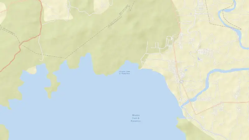 Road map of Bhadra Dam reservoir, Karnataka, India