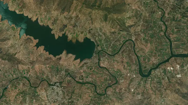 Satellite view of Bhatghar reservoir, Gujarat, India