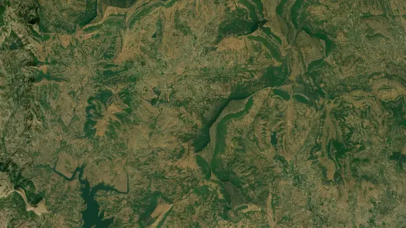 Satellite view of Bhatsa Dam reservoir, Maharashtra, India