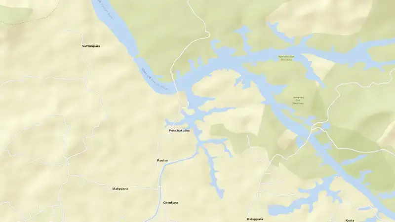 Road map of Bhoothathankettu (Barrage) reservoir, Kerala, India