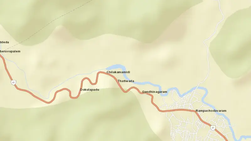 Road map of Bhupatipalem Reservoir reservoir, Andhra Pradesh, India