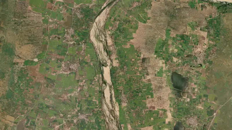 Satellite view of Bisalpur Dam reservoir, Rajasthan, India