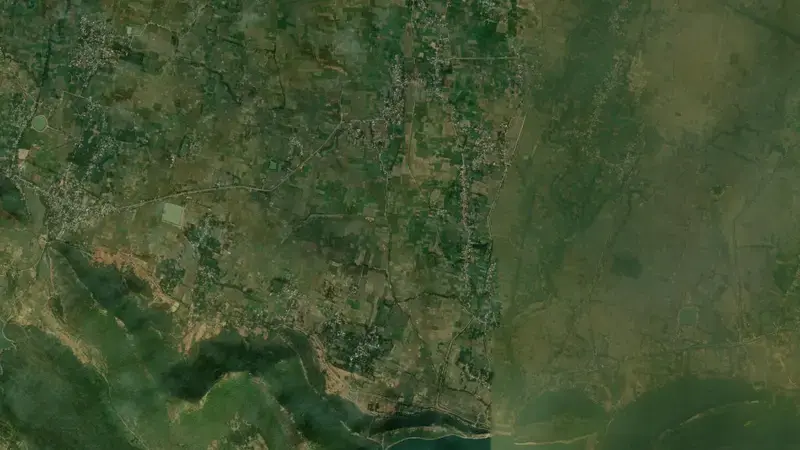 Satellite view of Chandan Dam reservoir, Bihar, India