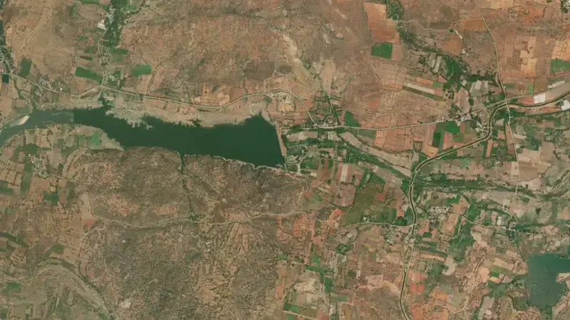 Satellite view of Chennaraya Swami Gudi Project reservoir, Andhra Pradesh, India