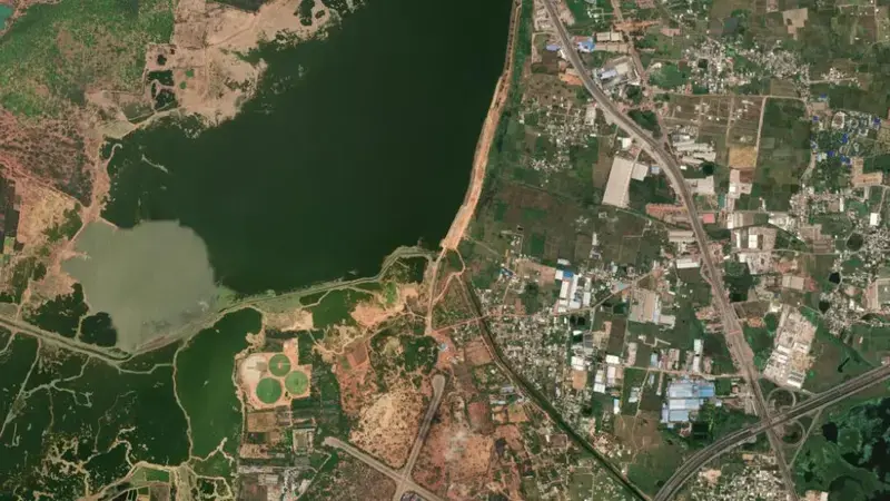 Satellite view of Cholavaram reservoir, Tamil Nadu, India