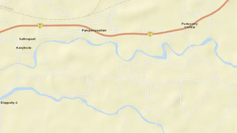 Road map of Chulliyar reservoir, Kerala, India