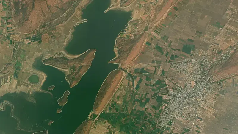 Satellite view of Cum Bum Tank reservoir, Andhra Pradesh, India