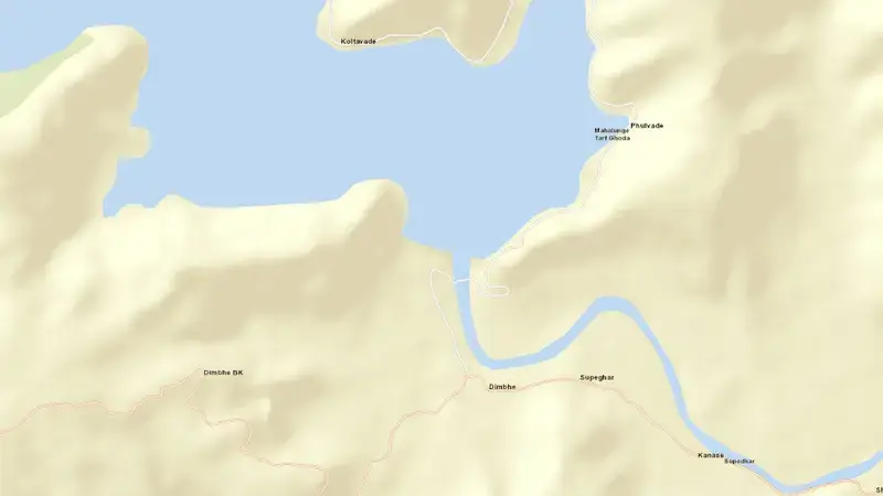 Road map of Dimbhe Dam reservoir, Gujarat, India
