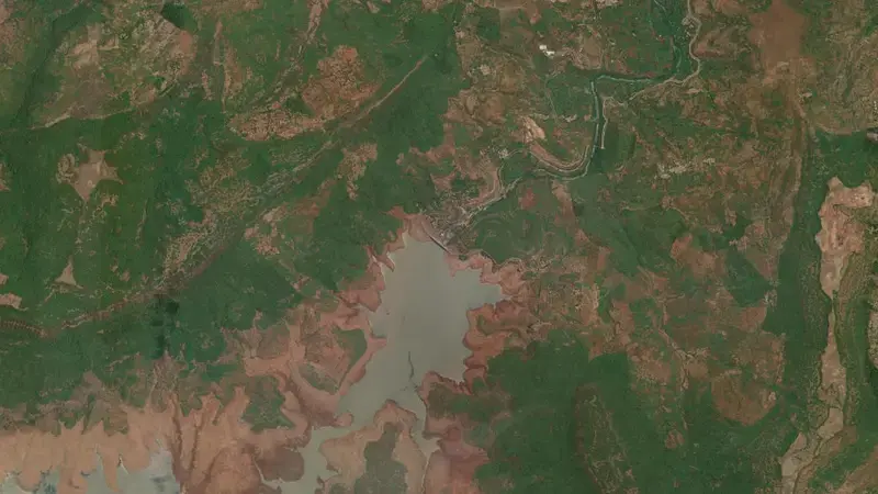 Satellite view of Dudhganga reservoir, Gujarat, India