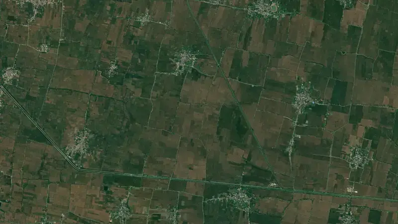 Satellite view of Durgavati Dam reservoir, Bihar, India