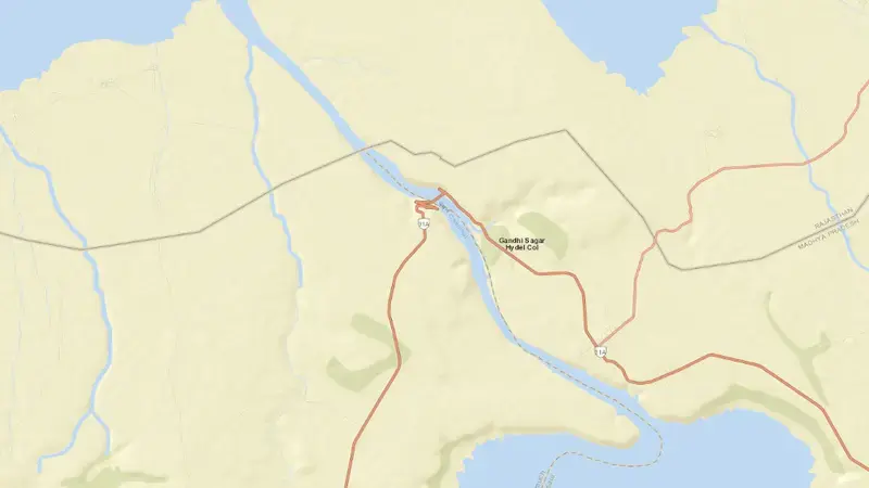 Road map of Gandhi Sagar Reservoir reservoir, Madhya Pradesh, India