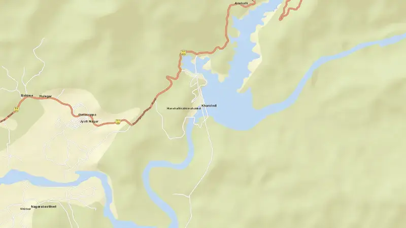 Road map of Gerusoppa reservoir, Andhra Pradesh, India