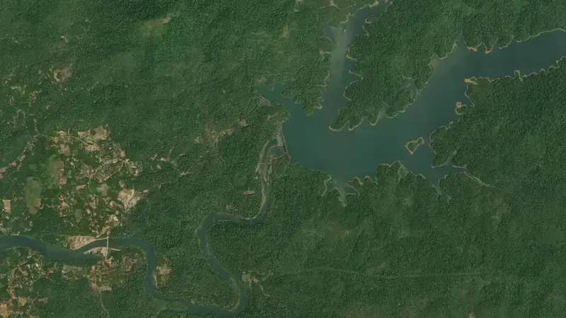 Satellite view of Gerusoppa reservoir, Andhra Pradesh, India