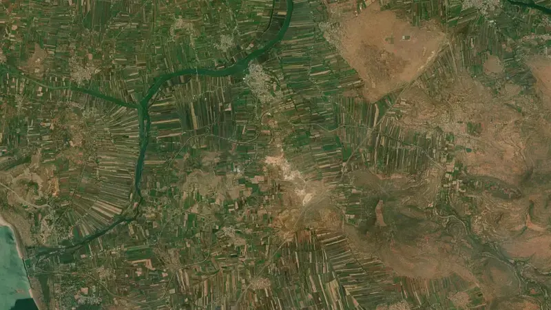 Satellite view of Hidkal Dam / Ghataprabha Reservoir reservoir, Karnataka, India