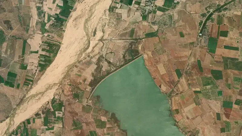 Satellite view of Goddamvaripalli Sr3 reservoir, Andhra Pradesh, India