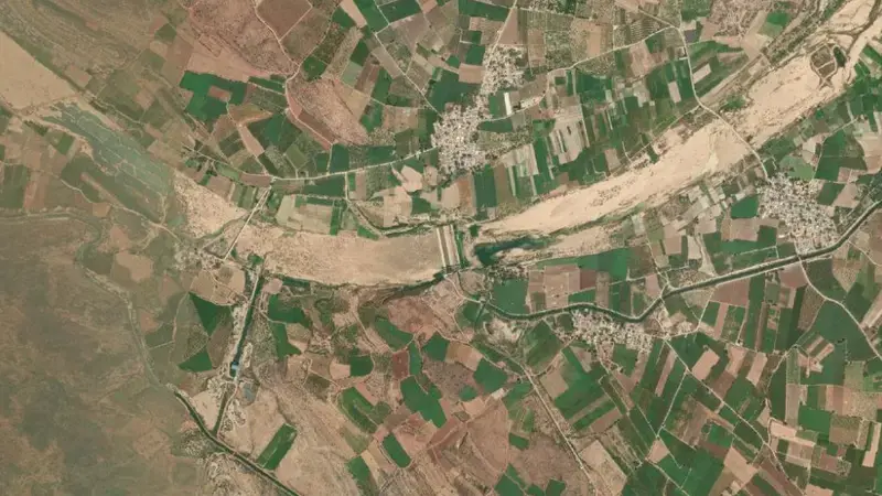 Satellite view of Goddumarri Anicut reservoir, Andhra Pradesh, India