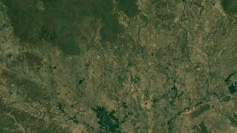 Satellite view of Hasdeo Bango Dam reservoir, Chhattisgarh, India