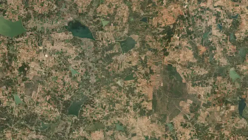 Satellite view of Hemavathy Dam reservoir, Karnataka, India