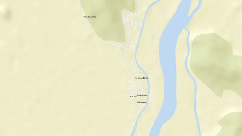 Road map of Hiramandalam Reservoir reservoir, Andhra Pradesh, India