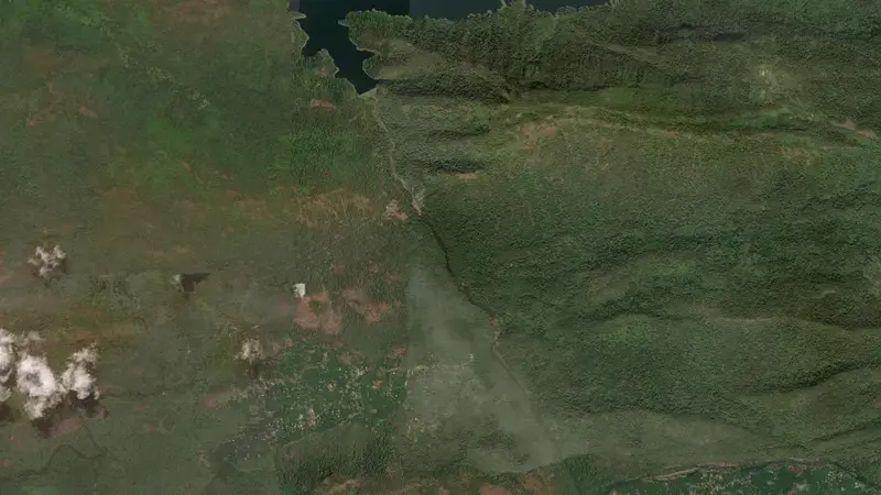 Satellite view of Idamalayar Dam reservoir, Kerala, India
