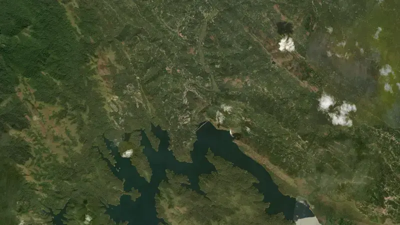 Satellite view of Idukki Dam reservoir, Kerala, India