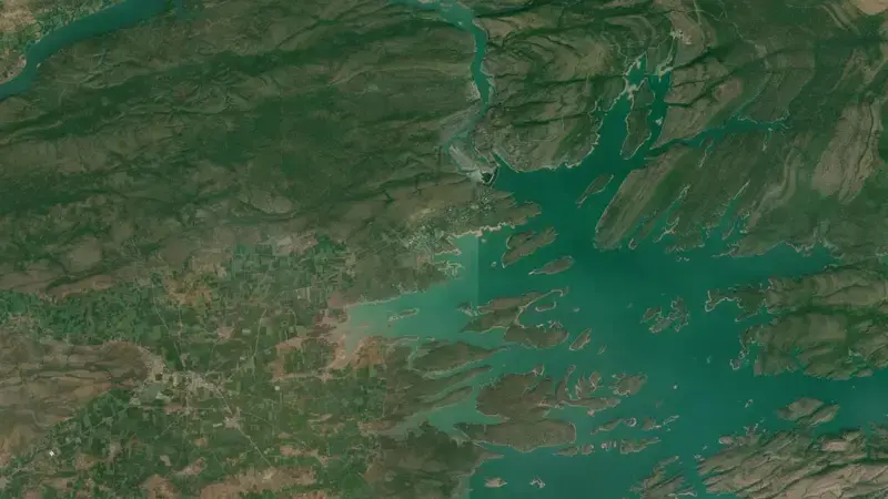 Satellite view of Indira Sagar Dam reservoir, Madhya Pradesh, India