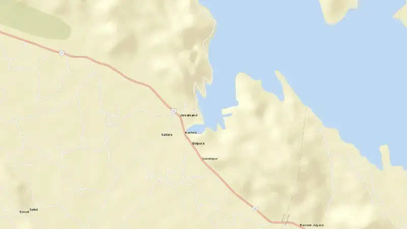 Road map of Jaisamand reservoir, Himachal Pradesh, India