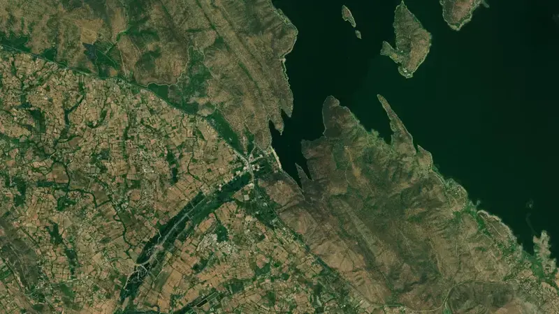 Satellite view of Jaisamand reservoir, Himachal Pradesh, India