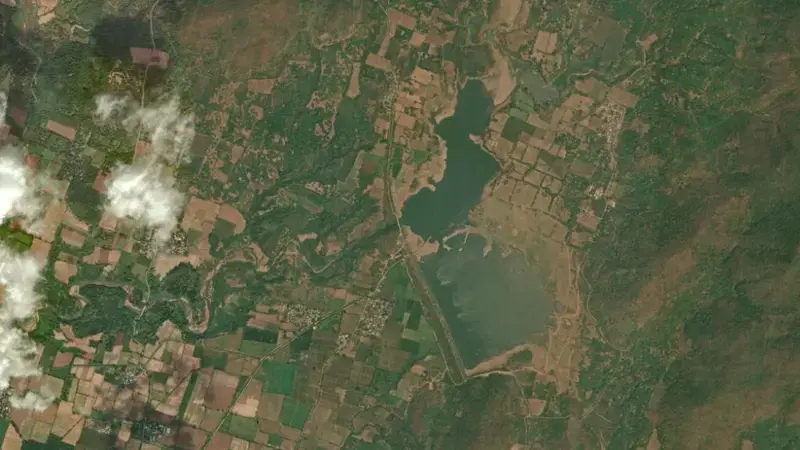 Satellite view of Jalleru Reservoir reservoir, Andhra Pradesh, India