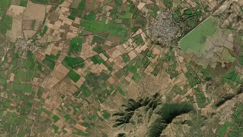 Satellite view of Jawai Dam reservoir, Rajasthan, India