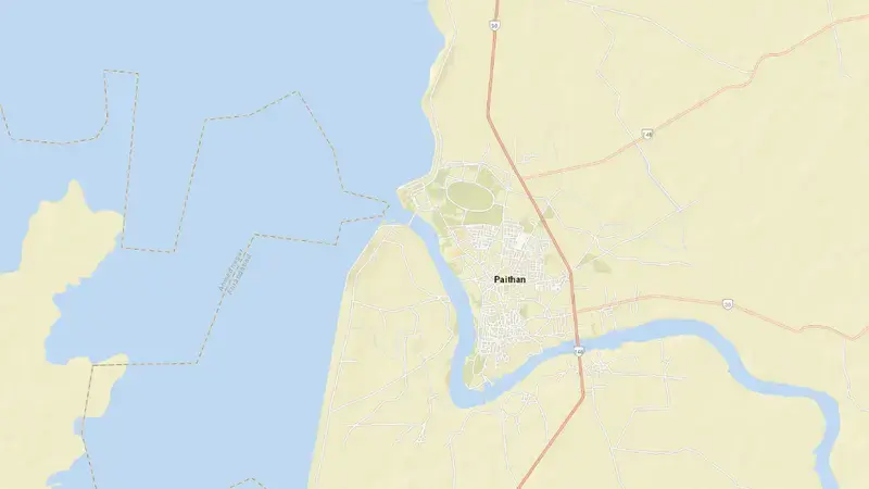 Road map of Jayakwadi Dam / Nathsagar Reservoir reservoir, Maharashtra, India