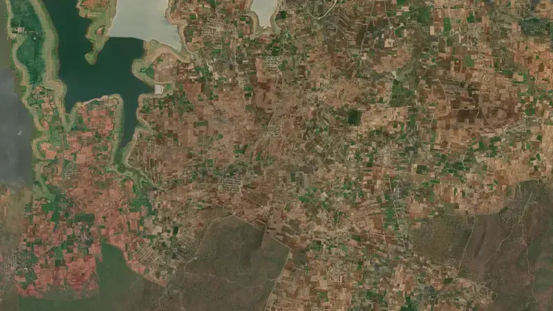 Satellite view of Kabini Dam reservoir, Karnataka, India