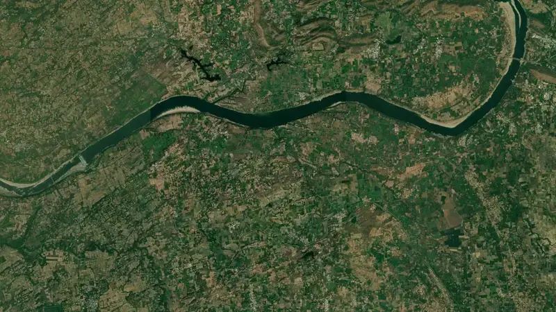 Satellite view of Kadana Dam reservoir, Gujarat, India