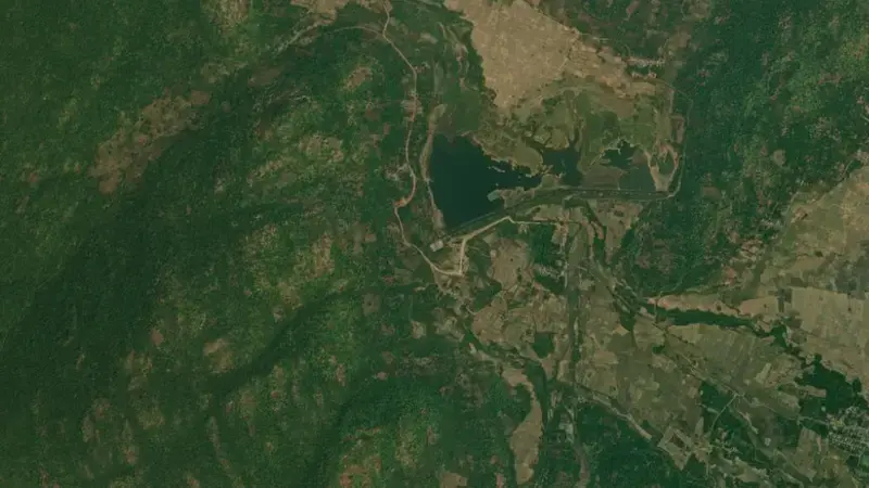 Satellite view of Kalingadal Project reservoir, Andhra Pradesh, India