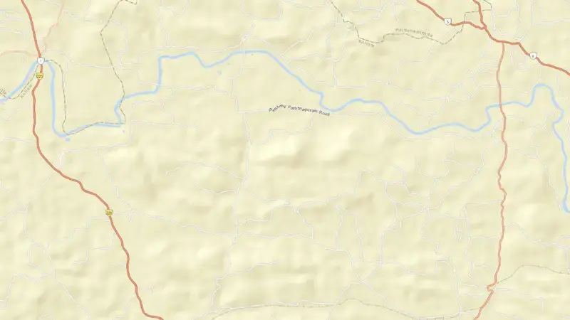Road map of Kallada Dam reservoir, Kerala, India