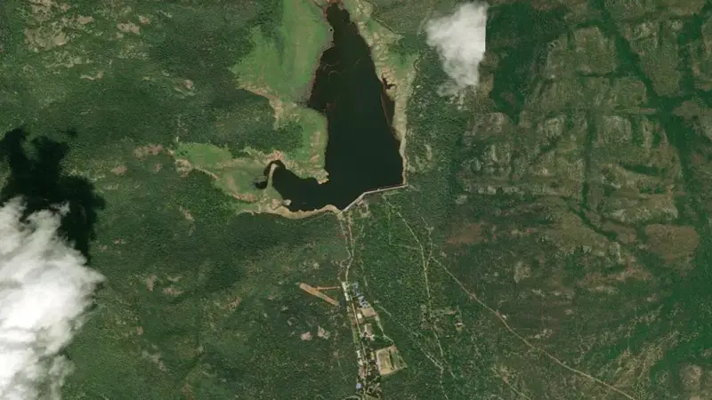 Satellite view of Kalyani Dam reservoir, Andhra Pradesh, India
