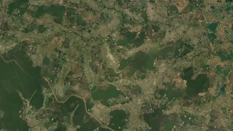Satellite view of Kangsabati Dam reservoir, West Bengal, India