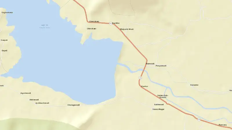 Road map of Kanher reservoir, Gujarat, India