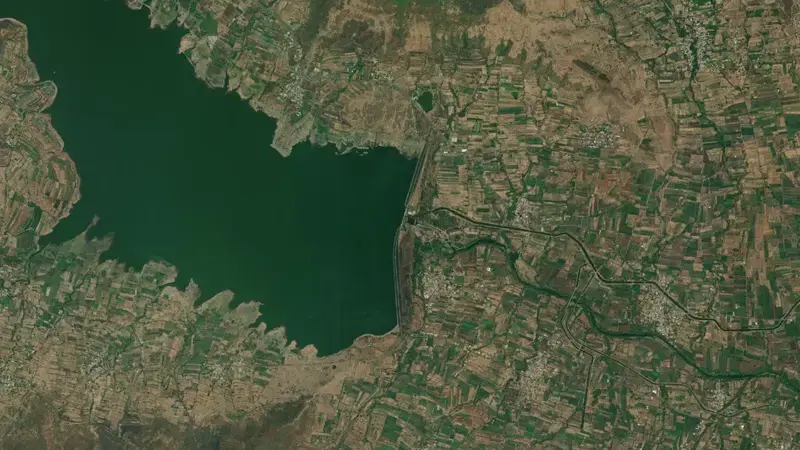 Satellite view of Kanher reservoir, Gujarat, India