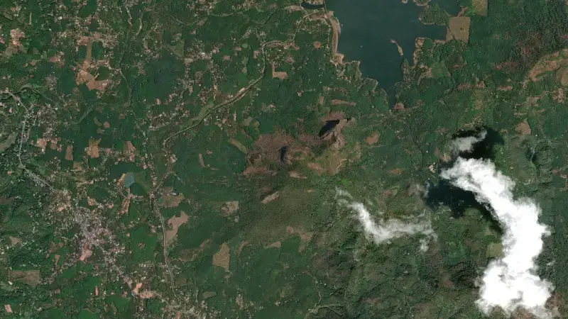 Satellite view of Kanjirappuzha reservoir, Kerala, India