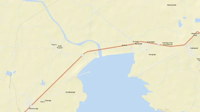 Road map of Karanja Dam reservoir, Karnataka, India