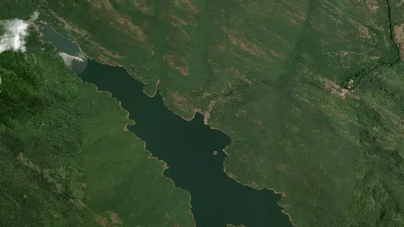 Satellite view of Karayar reservoir, Andhra Pradesh, India