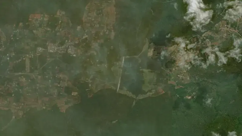 Satellite view of Kariyakoil reservoir, Tamil Nadu, India