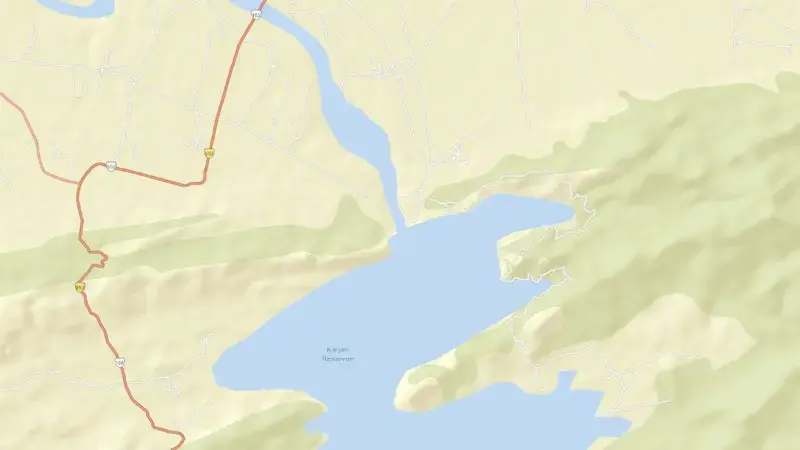 Road map of Karjan reservoir, IN, India